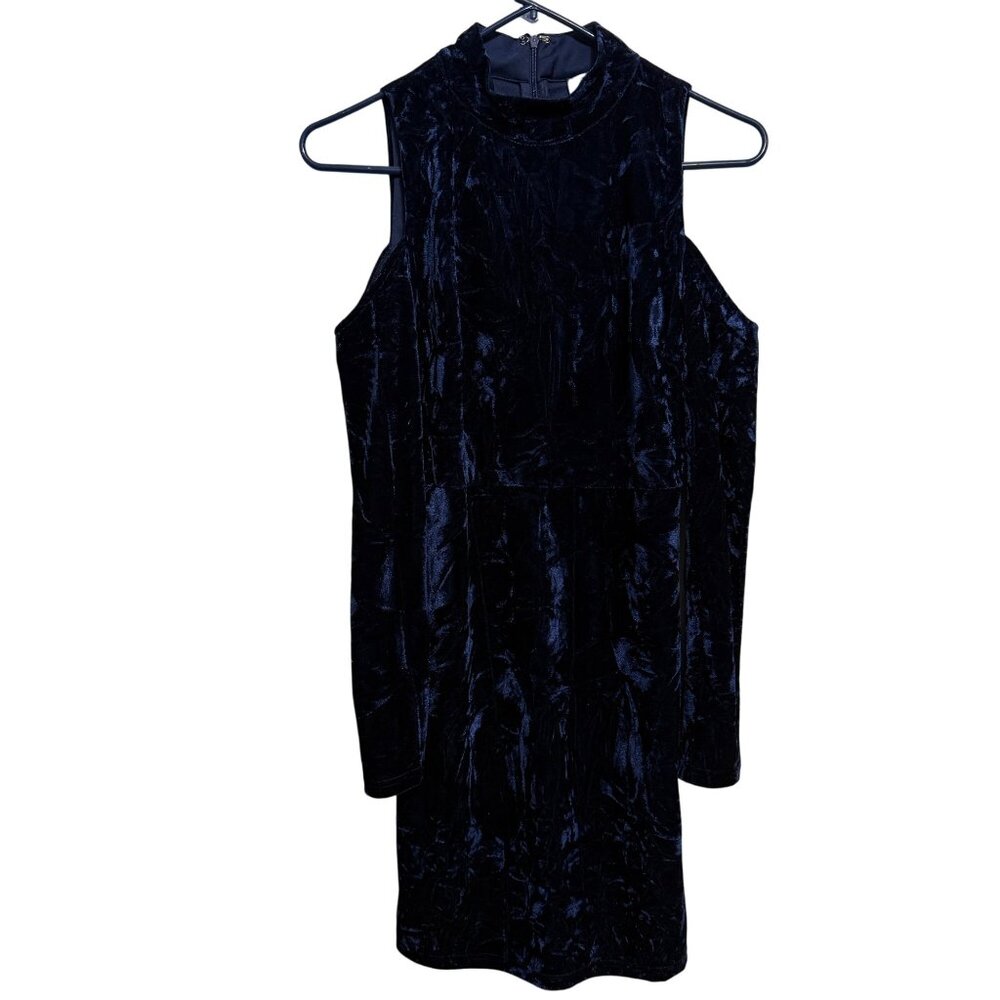 Lulu's A Little Crush Navy Blue Velvet Cold-Shoulder Bodycon Dress Size Small